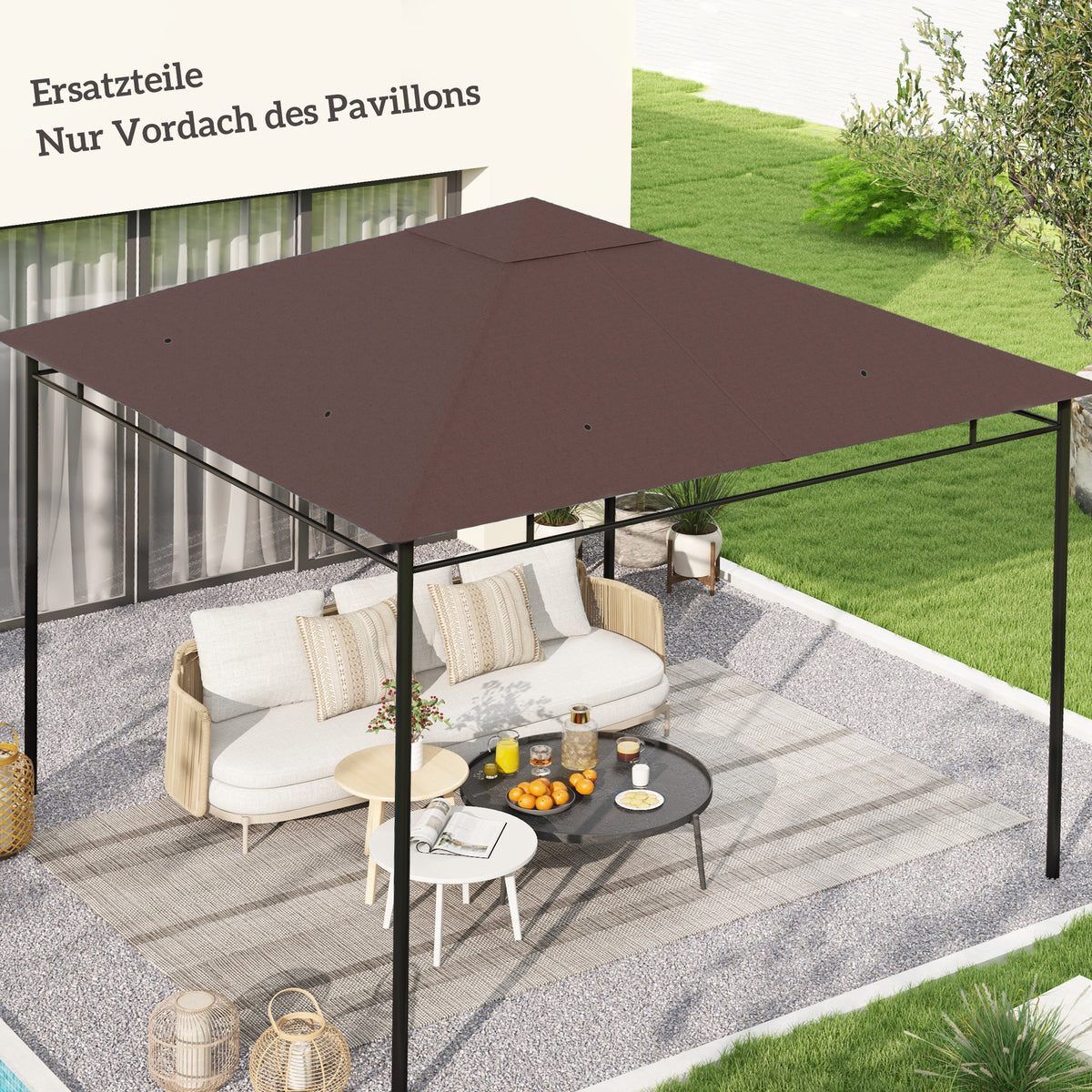 Vervangend dak voor tuinpaviljoen, polyester, 2,98 x 2,98 m, koffiekleur (2)