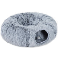 Kattentunnel, pluche, kussen, opvouwbaar, metalen frame, kattenhol, lichtgrijs