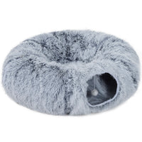 Kattentunnel, pluche, kussen, opvouwbaar, metalen frame, kattenhol, lichtgrijs