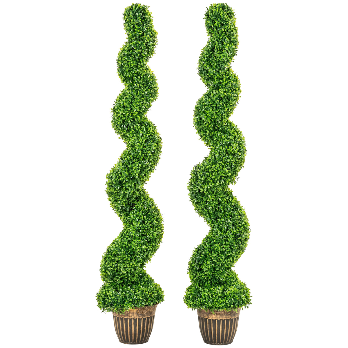 Spiraalvormige buxus, set van 2 kunstplanten, met pot, 150 cm hoog, groen