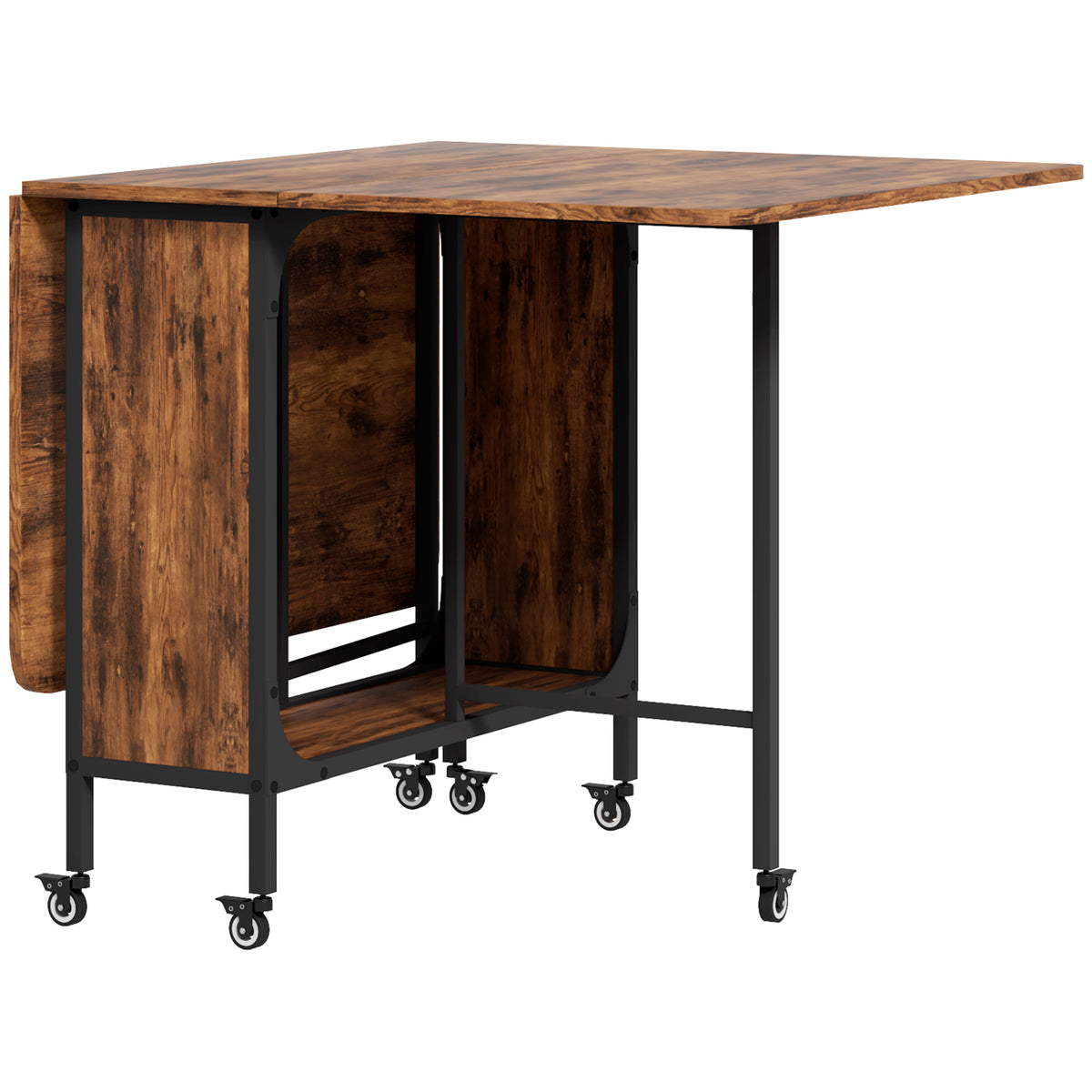Inklapbare eettafel, verrijdbare klaptafel voor 6 personen, met opbergruimte, belastbaar tot 50 kg, 130 x 80 x