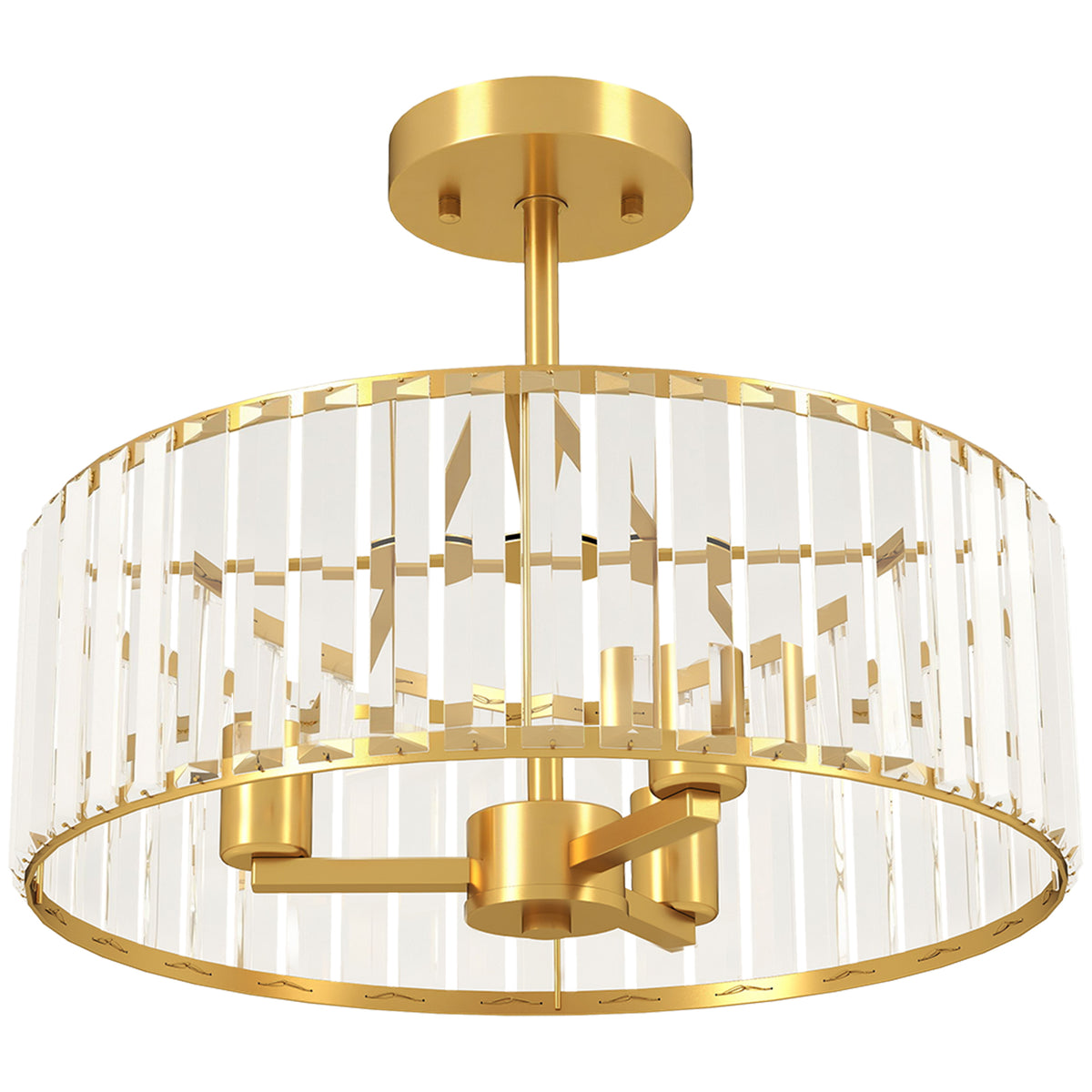 Plafondlamp, kroonluchterdesign, kristallen kap, 3 gloeilampen, metaal, goudkleurig