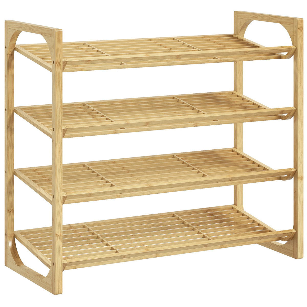 Schoenenrek van bamboe, 15,5 cm schaphoogte, geventileerd lattenontwerp, 76 x 33 x 67 cm, naturel houteffect