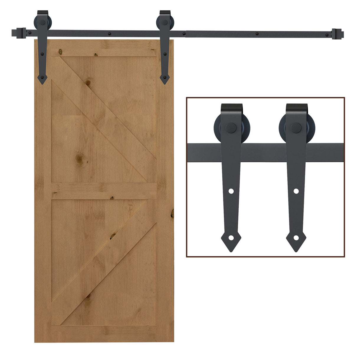 Geleiderailset voor schuifdeuren, metaal, 2 m, max. 100 kg draagvermogen, bruin