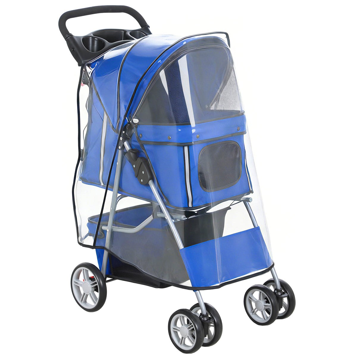 Hondenwagen hondenbuggy inklapbaar kattenwagen tot 10 kg met regenhoes reflecterende strepen opbergmand