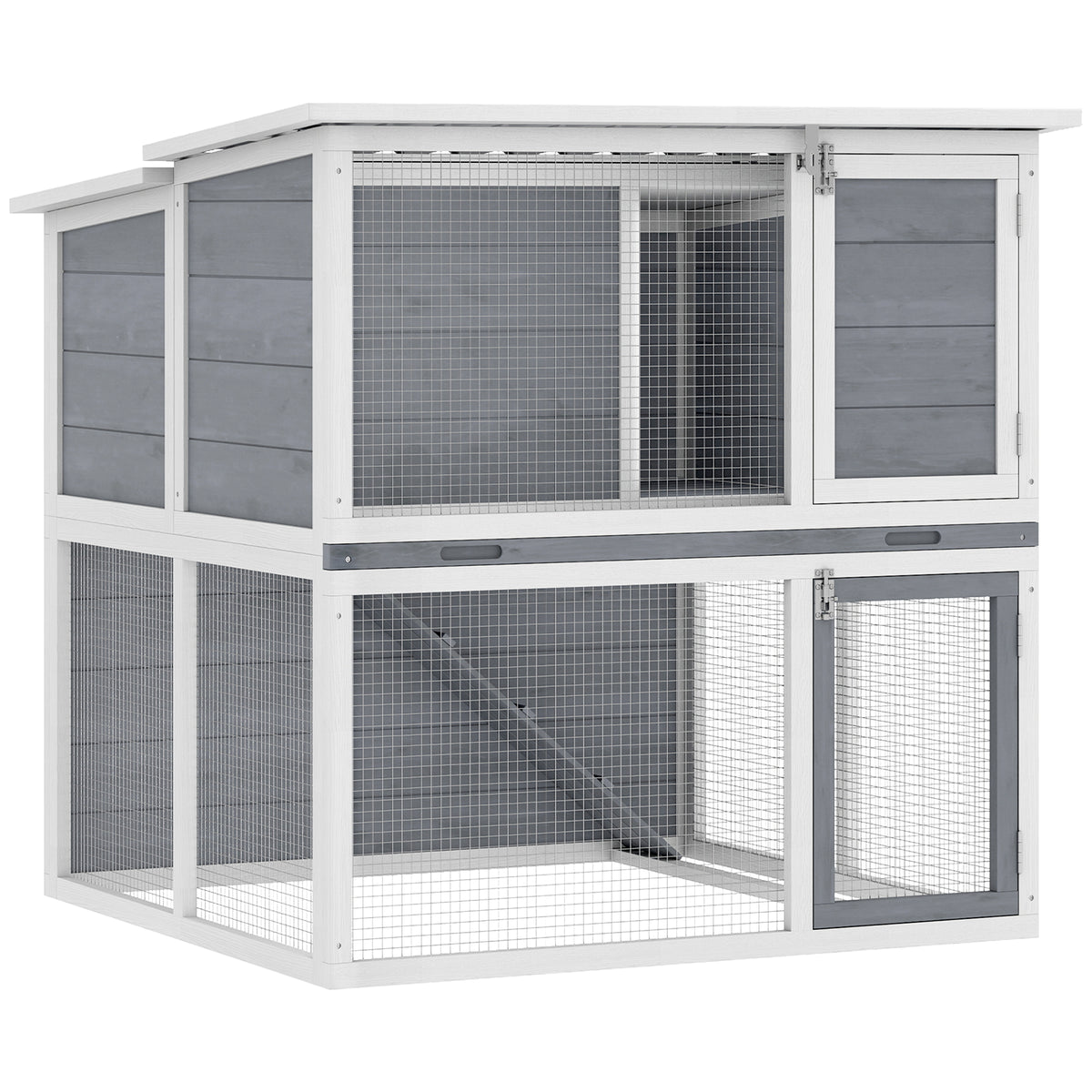 Konijnenhok 2 verdiepingen houten konijnenhok met weerbestendig opklapbaar dak, buitenren, loopplank, 98x95x102