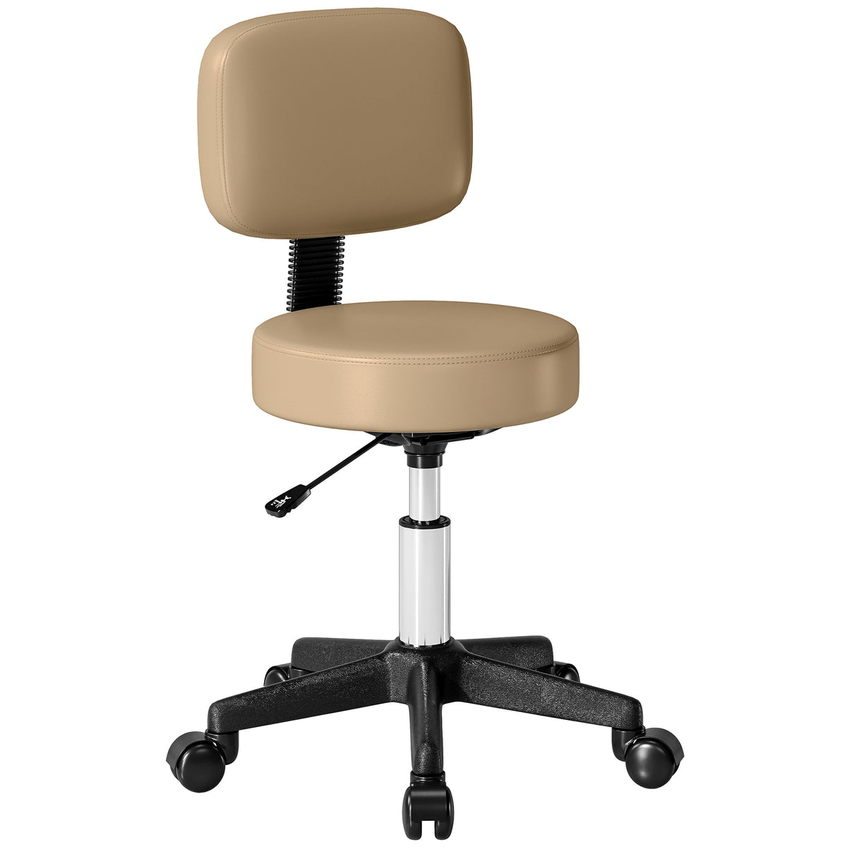 In hoogte verstelbare kruk met wielen en rugleuning 72-84 cm hoog 360° draaibaar werkstoel voor kantoor salon