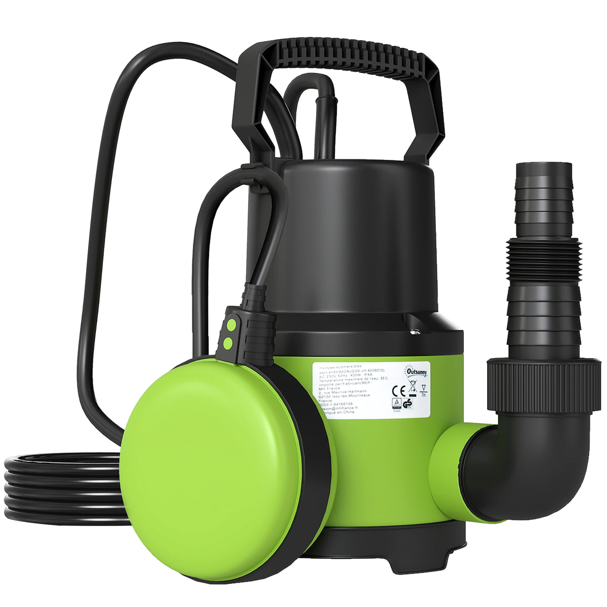 Dompelpomp vijverpomp waterpomp met vlotterschakelaar fontein 400W 9000L/u 16 x 14 x 27 cm groen