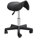 Zadelkruk op wielen, zadelvormige zitting, in hoogte verstelbaar, 360° draaibaar, kunstleer, zwart, 35 x 38 x