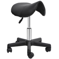 Zadelkruk op wielen, zadelvormige zitting, in hoogte verstelbaar, 360° draaibaar, kunstleer, zwart, 35 x 38 x