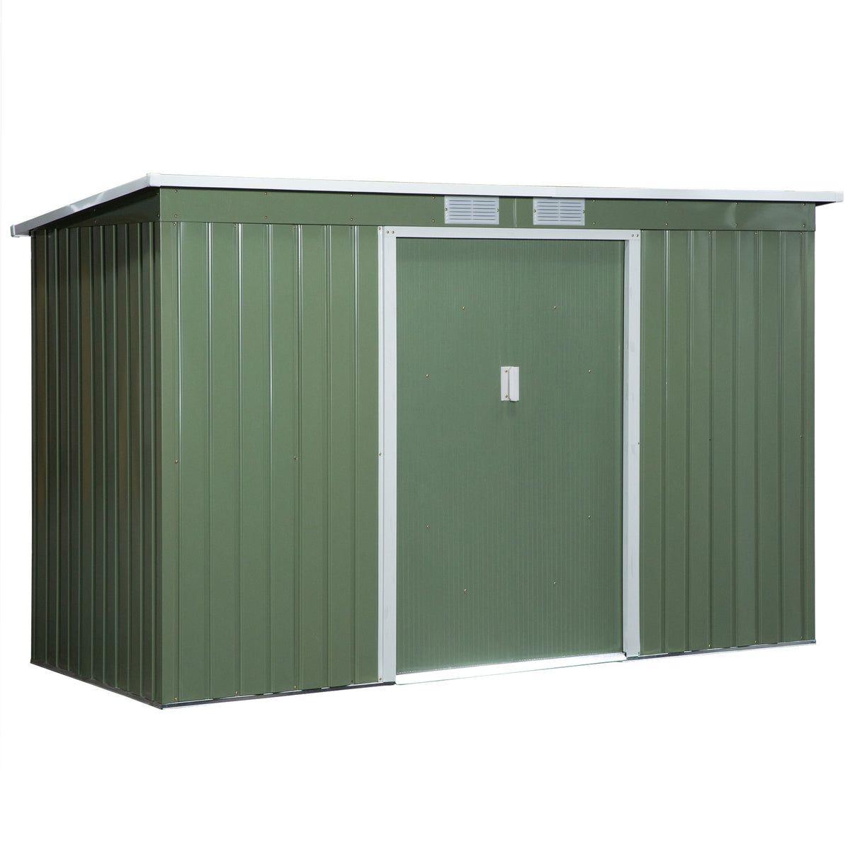 Metalen tuinhuis 6,3m³ 280x130x172cm gereedschapsschuur met lessenaarsdak schuifdeur weerbestendig tuinhuisje