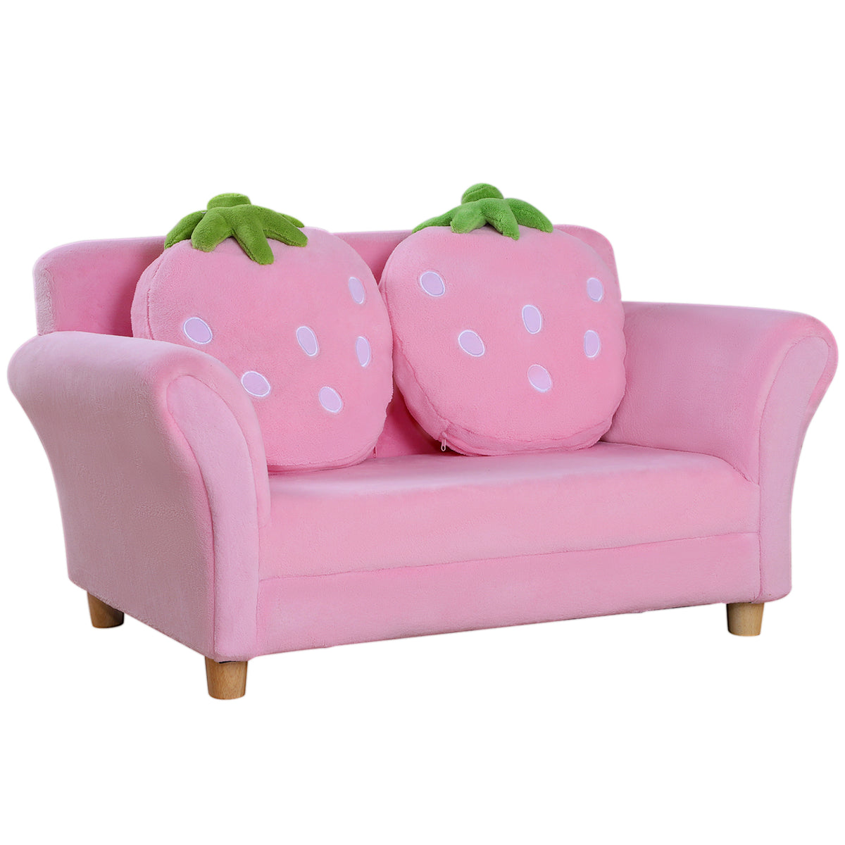 Kinderfauteuil kinderbank met koraalvlies-look, massief houten poten, fauteuil van schuimstof, kinderstoel voor