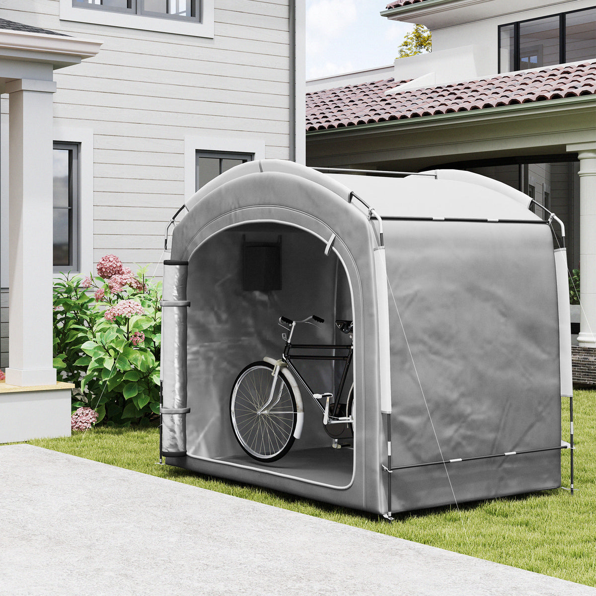 Fietsgaragetent draagbare fietshoes voor 3-4 fietsen met 2 zijvakken 205 x 140 x 188 cm donkergrijs (2)