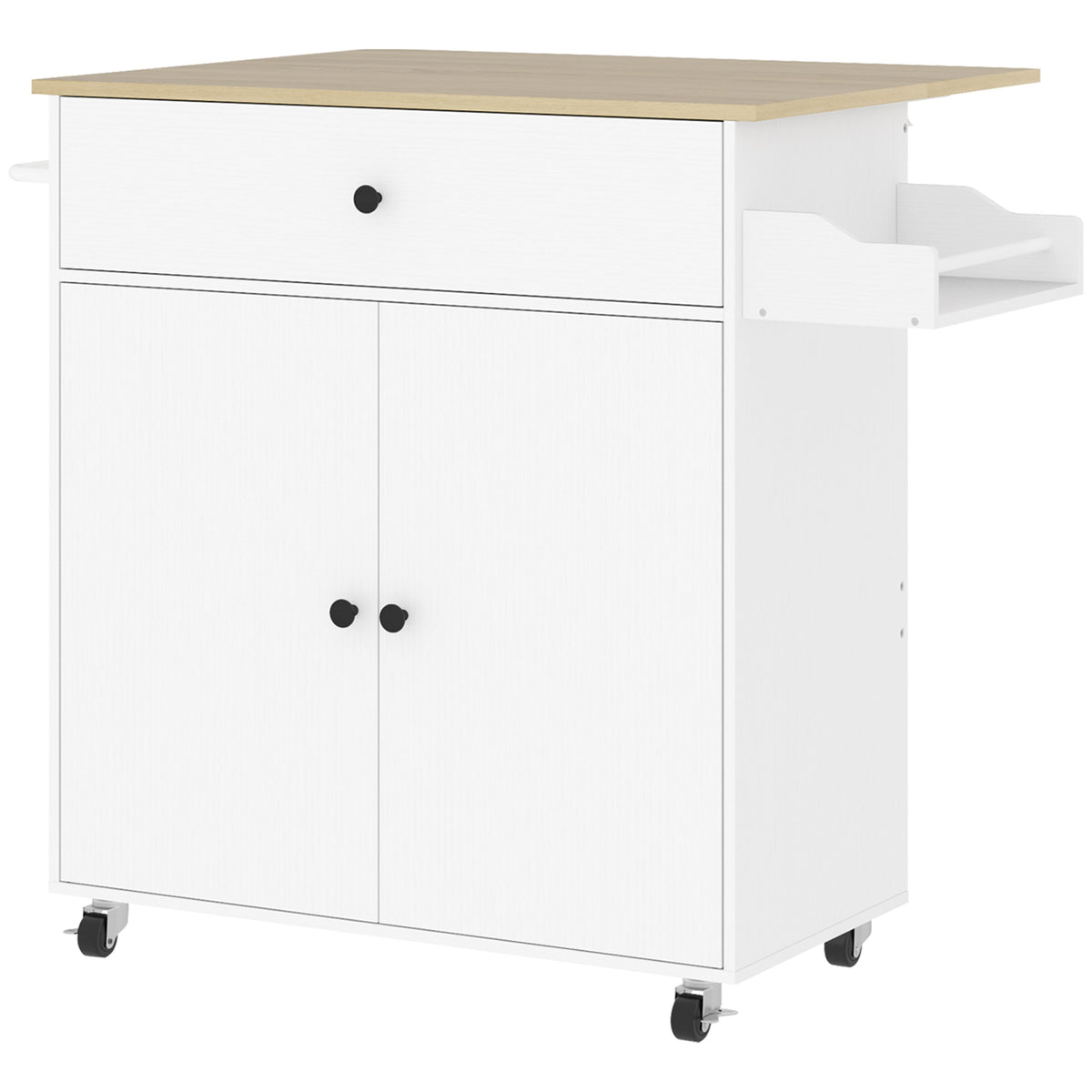 Keukenwagen met lade, kastvak, handdoekstang, 106 x 42 x 87 cm, wit/eiken