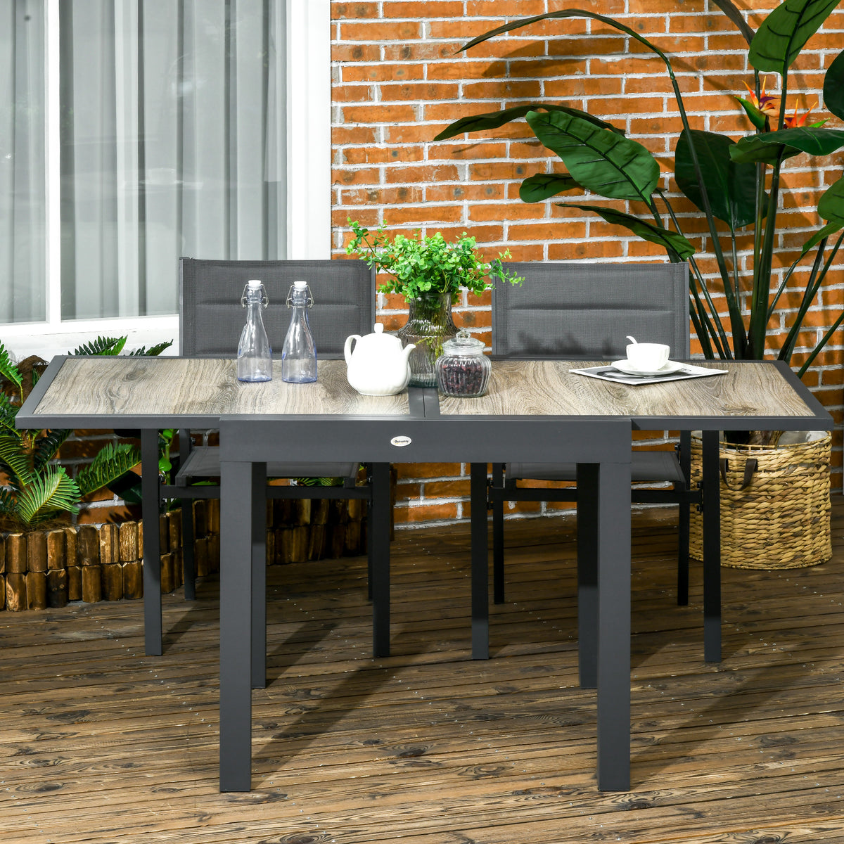 Tuintafel, uitschuifbaar, onderhoudsvriendelijk, aluminium frame, houtlook, 160 x 80 x 75 cm (2)