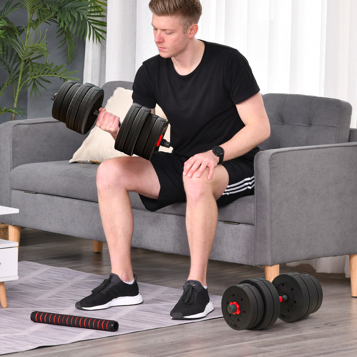 2-in-1 halterset 30 kg verstelbare dumbbells & halterstang professioneel krachttraining zwart (2)