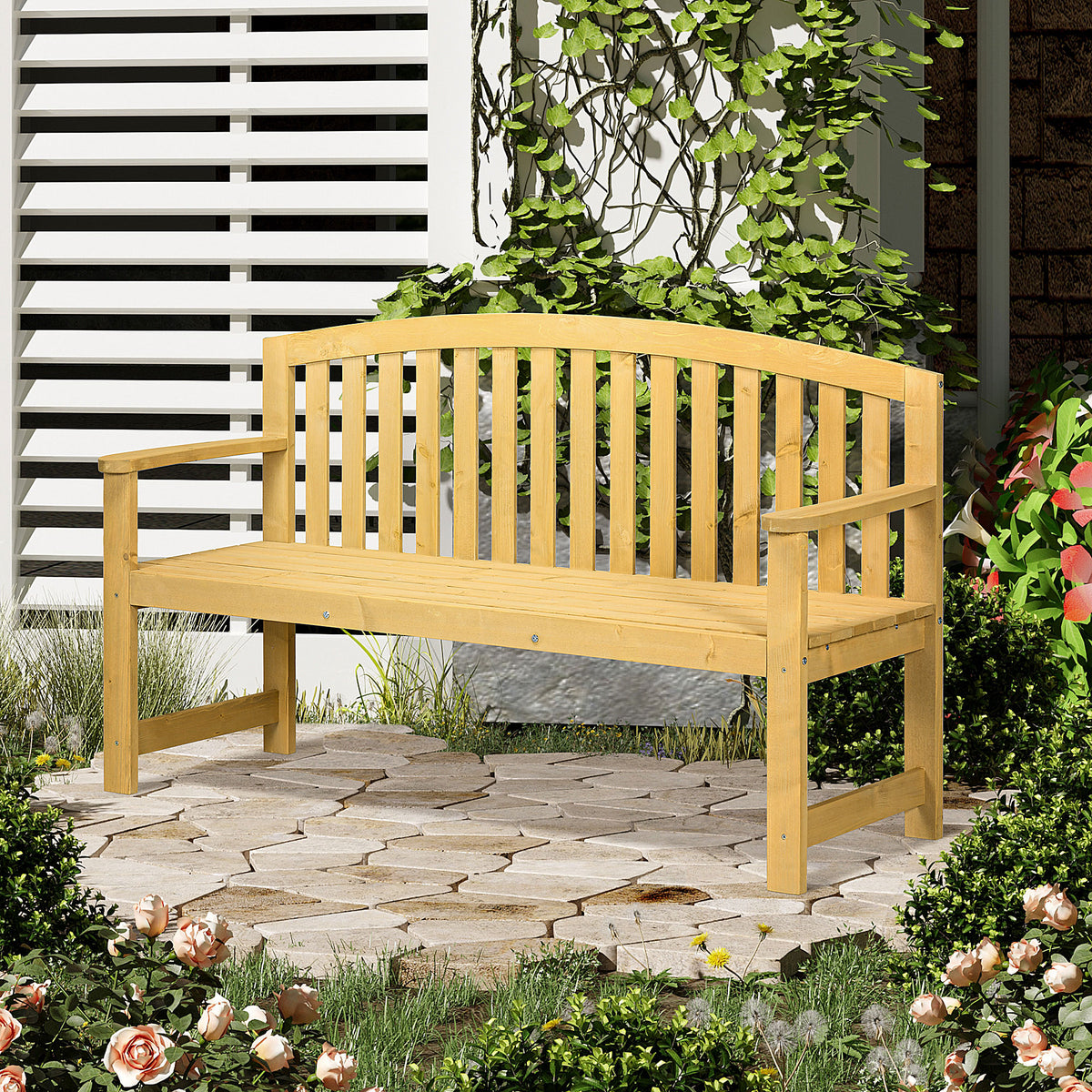 2-zits tuinbank hout, weerbestendige zitbank, tuinmeubelen met rugleuningen, 240 kg belastbaar 140 x 50 x 85 cm (2)