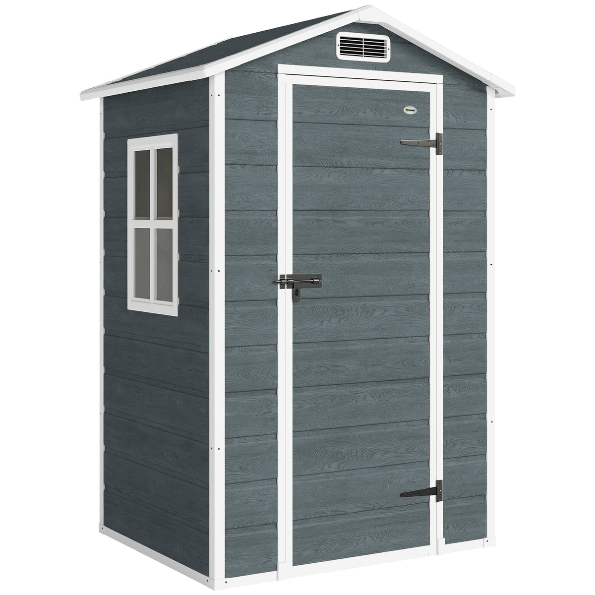 Gereedschapshuisje 1,1 m² tuinhuis met houtlook, raam, zadeldak, ventilatie, bodem, slot, handschoenen, grijs