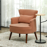 Moderne fauteuil, gestoffeerde accentstoel met lendenkussen, poten van rubberhout, oranje (10)