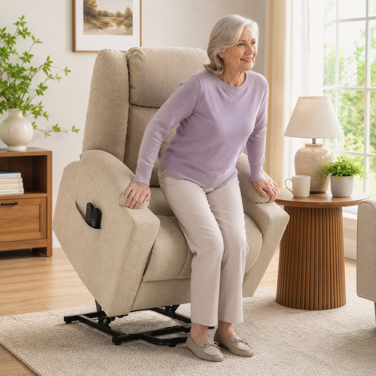 Elektrische sta-op-stoel met vibratiemassage en warmtefunctie, relaxfauteuil in fluweeloptiek met (2)