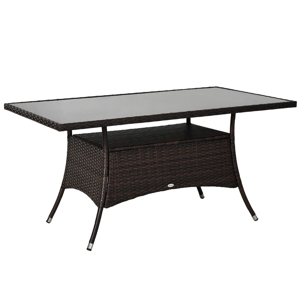 Tuintafel glastafel eettafel tuinmeubels tafel, polyrotan+veiligheidsglas, bruin+zwart, 150x85x74cm
