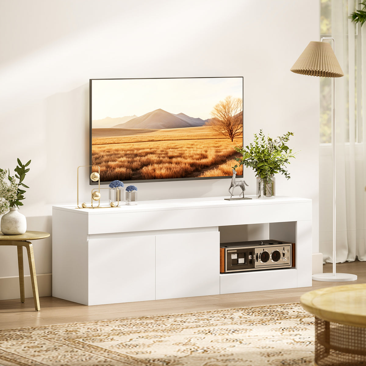 Modern tv-meubel voor in de woonkamer met 2 deuren, open vak en handgrepen, voor tv's tot 60 inch, 140 x 40 x 48 (2)