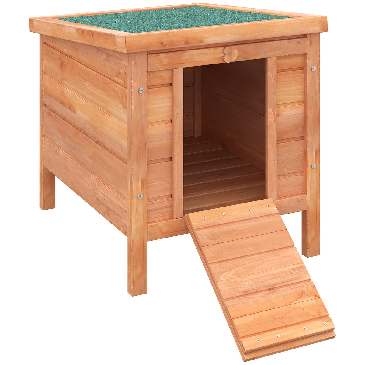 Kleine dierenstal, dierenhuis met oprit, hout, groen + naturel