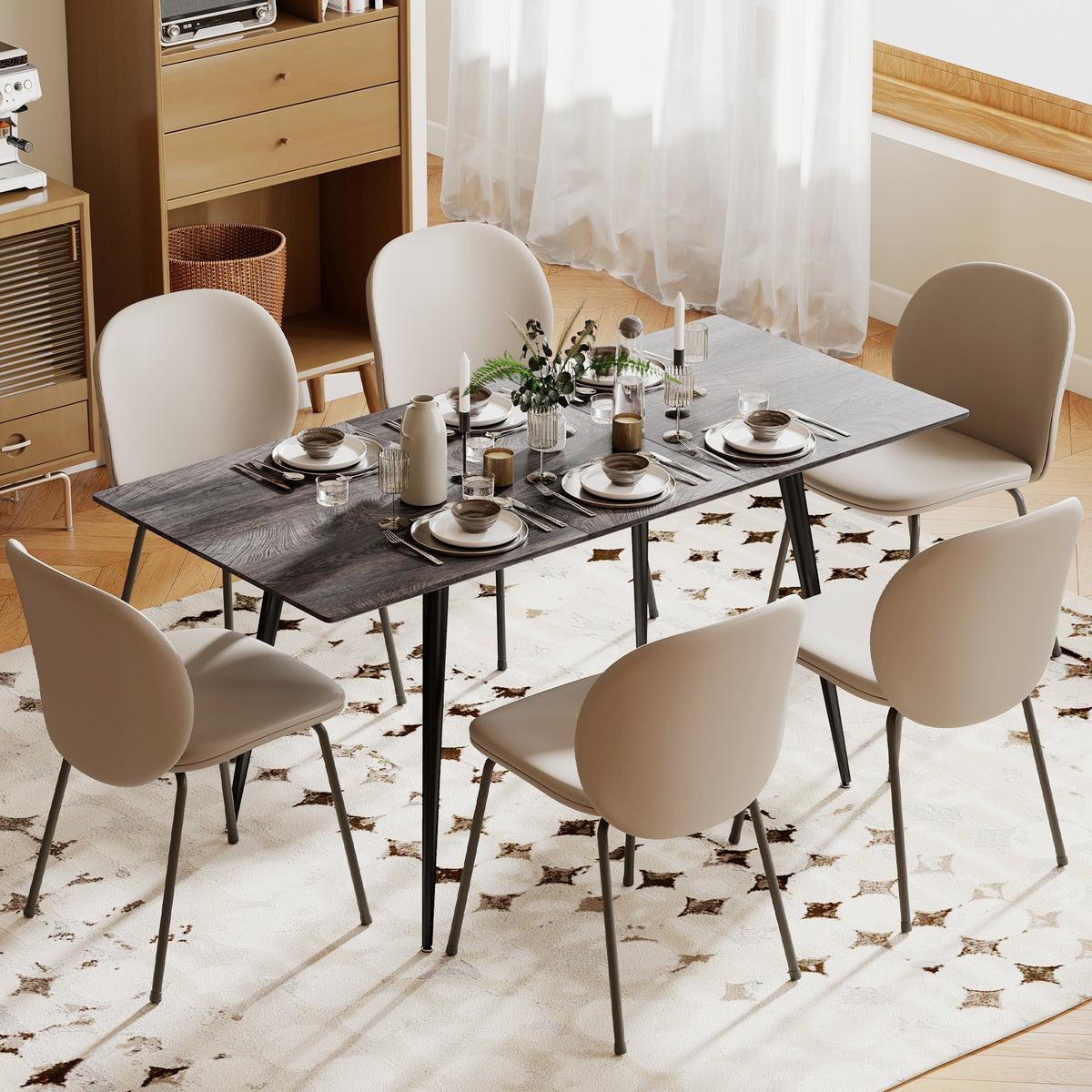 Uitschuifbare eettafel, uitbreidbare tafel voor 6-8 personen, keukentafel met solide stalen poten (2)