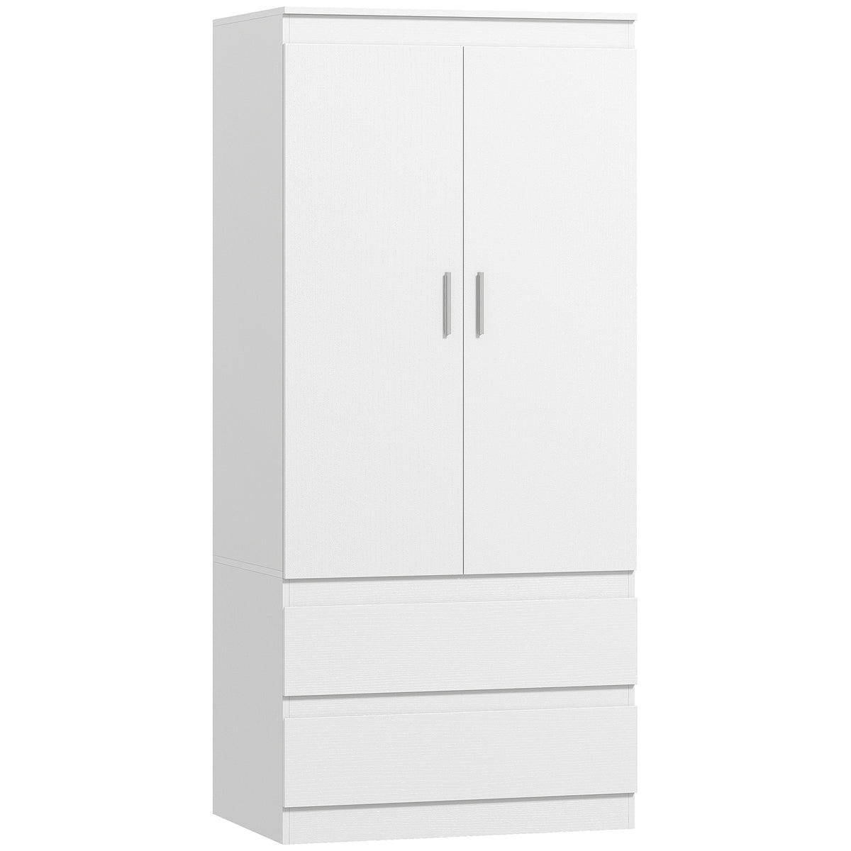 Slaapkamergarderobekast met 2 deuren, 2 lades, 3 vakken, hout, wit
