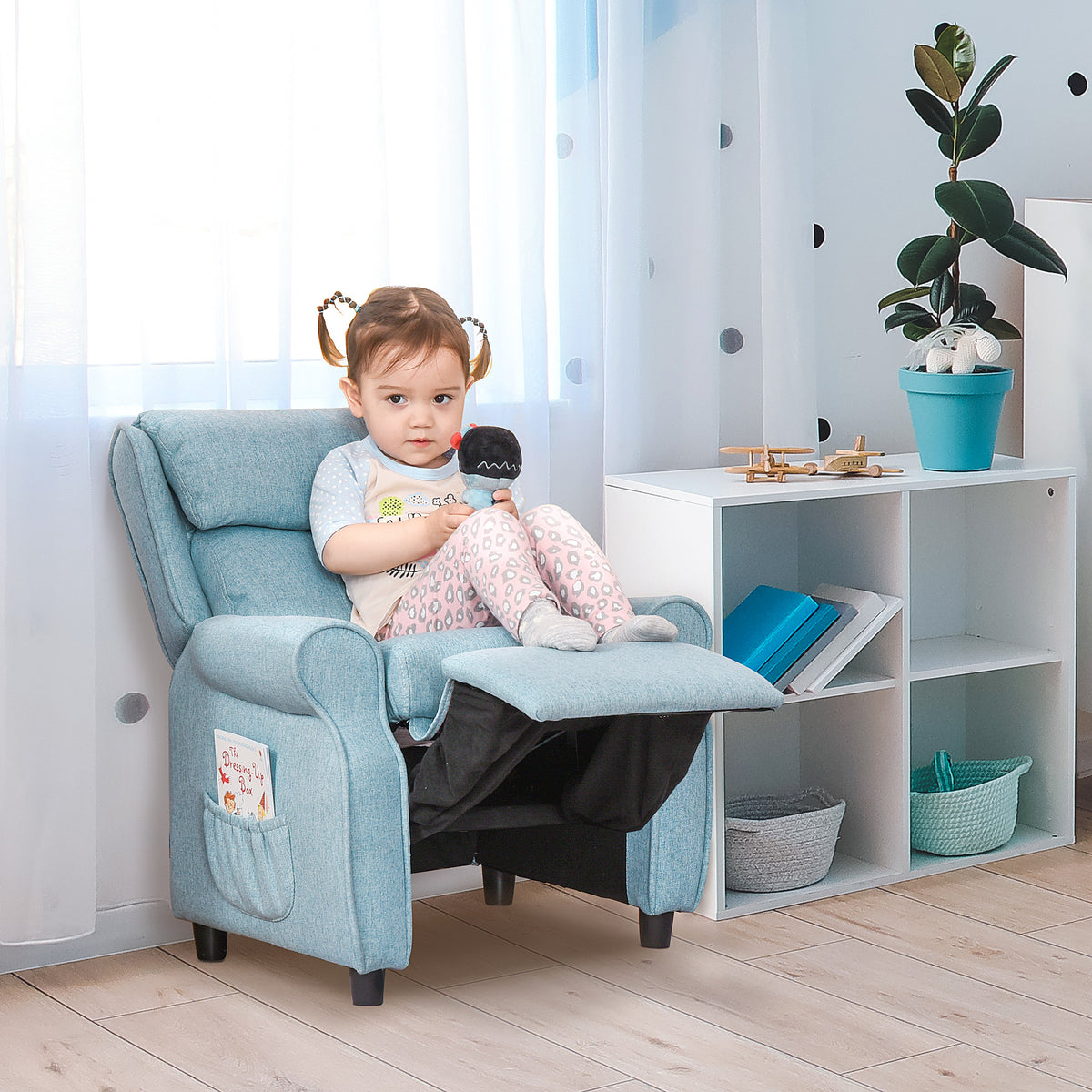 Kinderbank kinderfauteuil met voetensteun armleuning verstelbare rugleuning relaxfauteuil kinderbankje stoel (2)