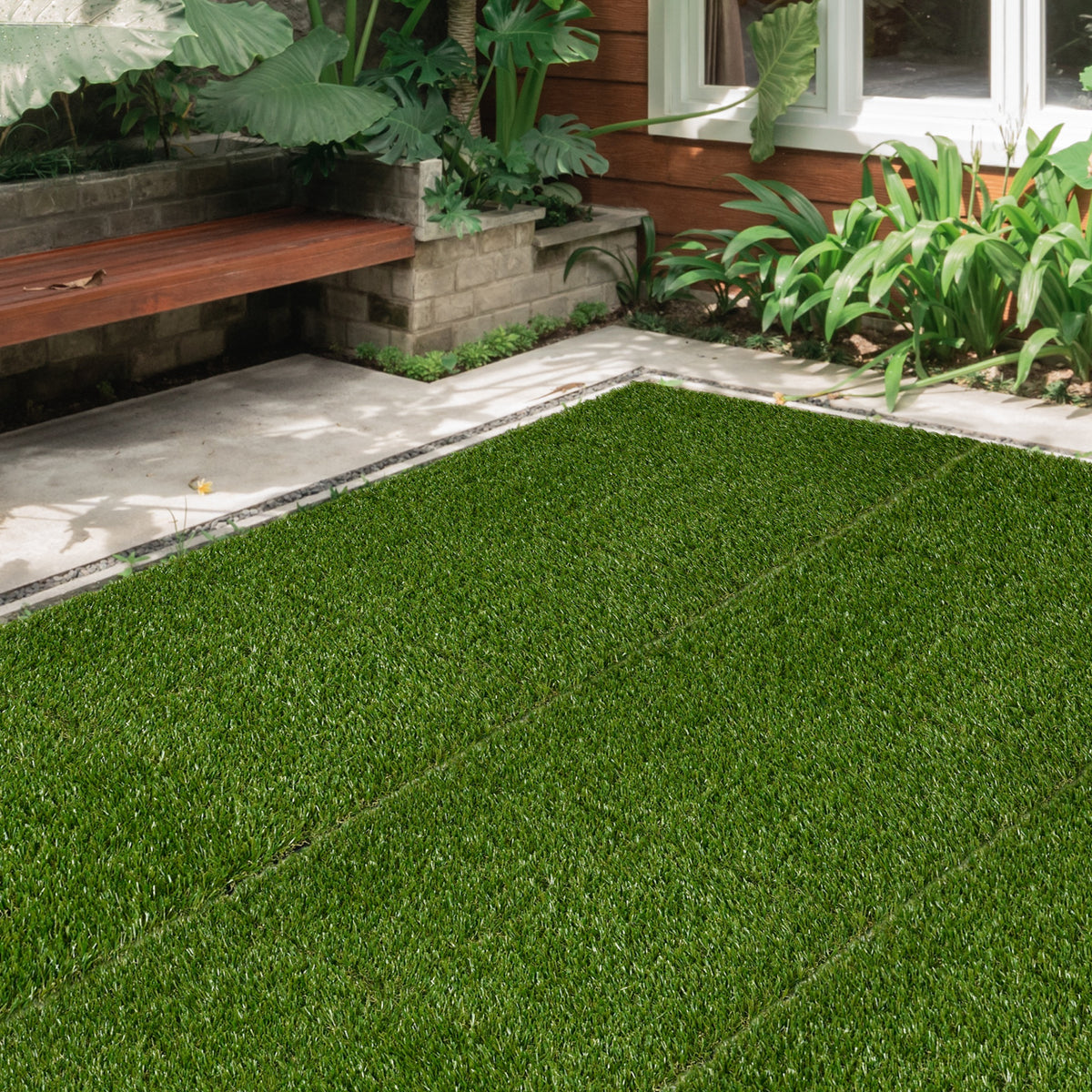 Kunstgras, natuurgetrouw, drainagesysteem, 11 k vezels/m², 25mm hoog, 10-delige set van 30x30cm, groen (2)