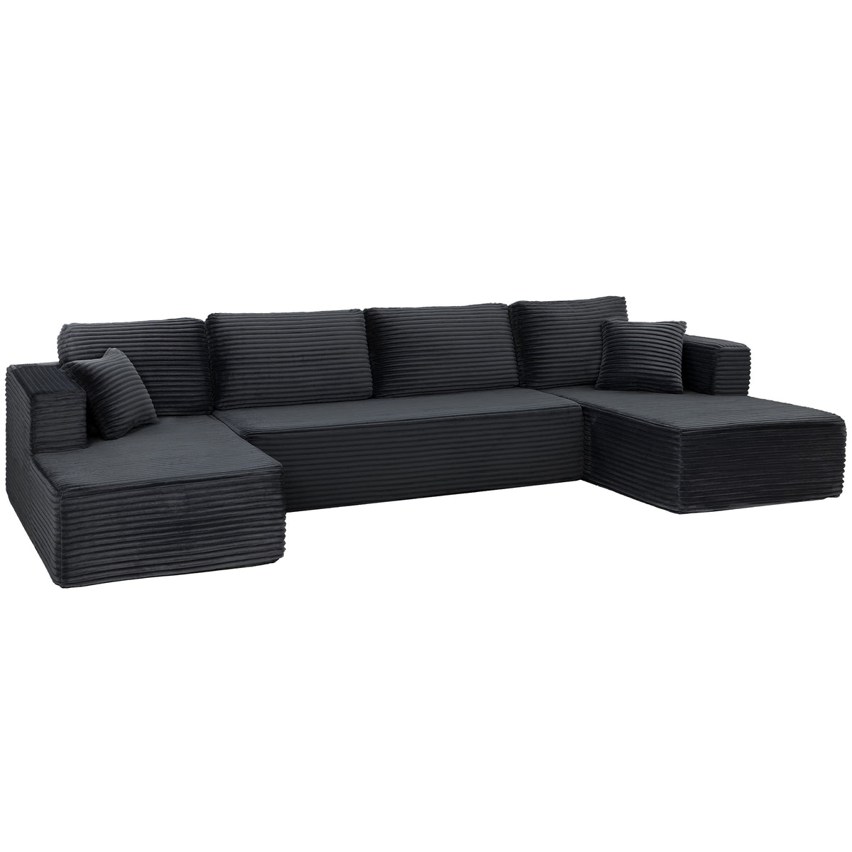 Modulaire U-bank met 2 chaise-longues, slaapbank van corduroy met schuim met hoge dichtheid en vering
