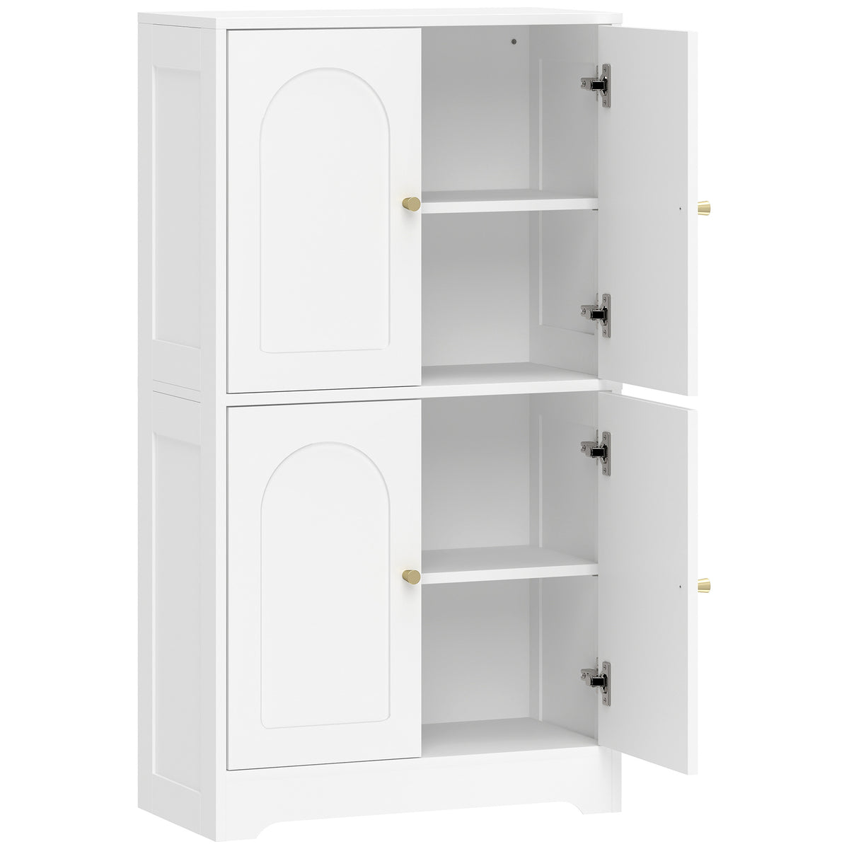 Keukenkast, hoge kast met 2 verstelbare legplanken, keukenbuffet met 4 gewelfde deuren 60 x 30 x 110 cm, wit