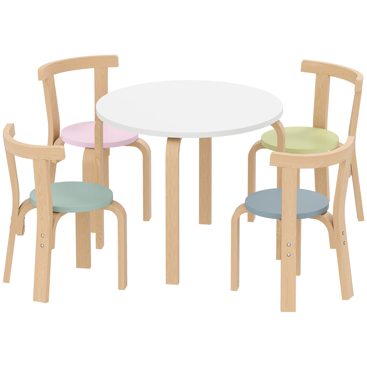 5-delige kindertafel- en stoelenset, licht massief hout, gekleurd