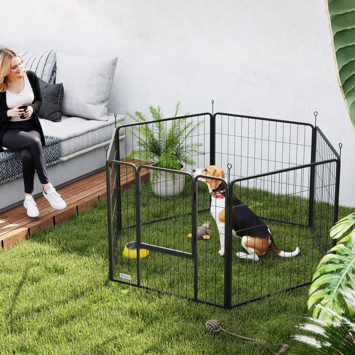 Hondenhek, huisdierenren, 6 panelen, staal, inklapbaar, grijs (2)