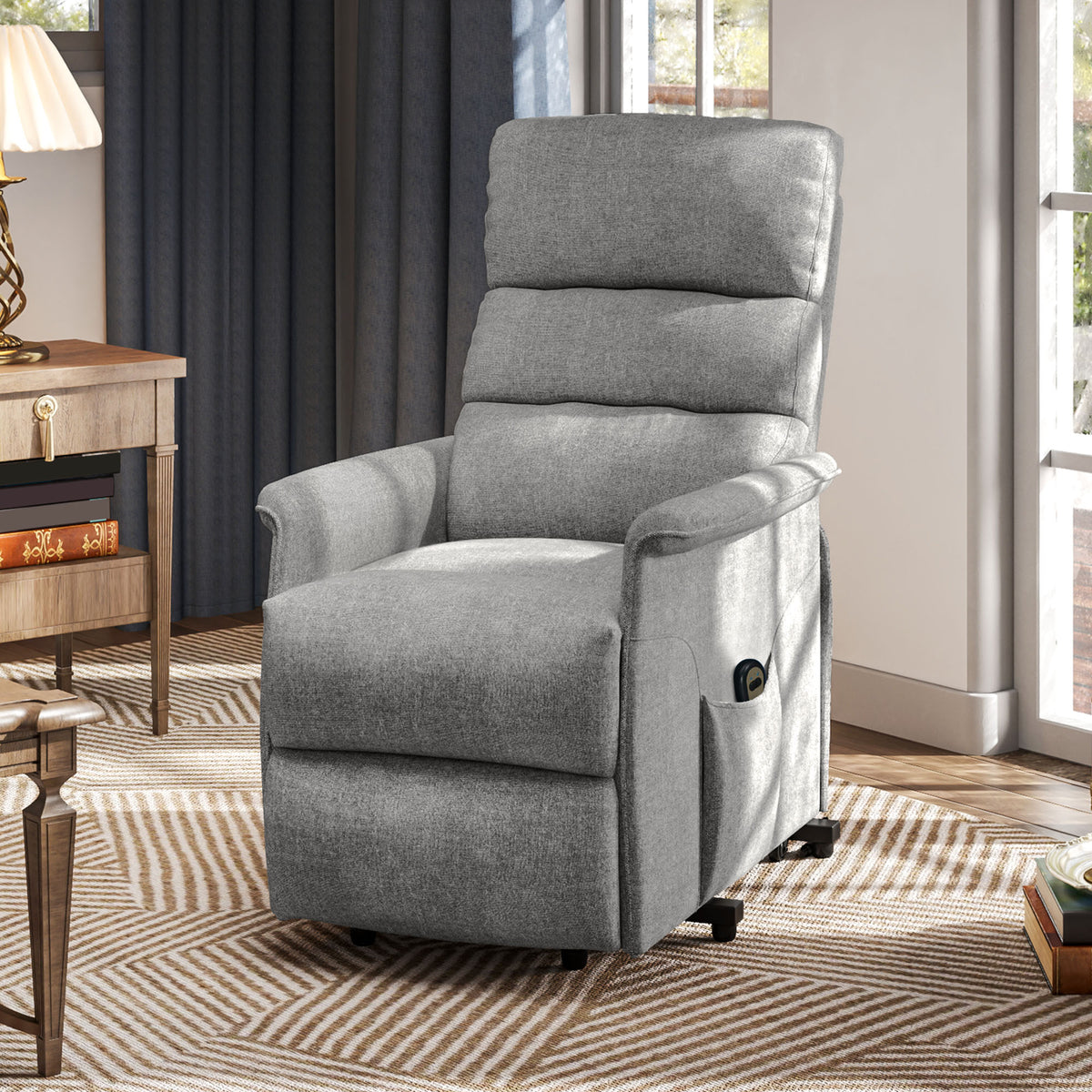 Relaxfauteuil met sta-op hulp, verstelbare rugleuning/voetsteun, tot 120 kg, 66 x 90 x 96 cm, grijs (2)