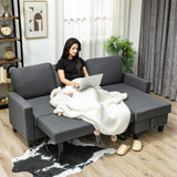 Hoekbank met slaapfunctie en opbergruimte, L-vorm slaapbank met verstelbare chaise longue, voor appartement en (9)