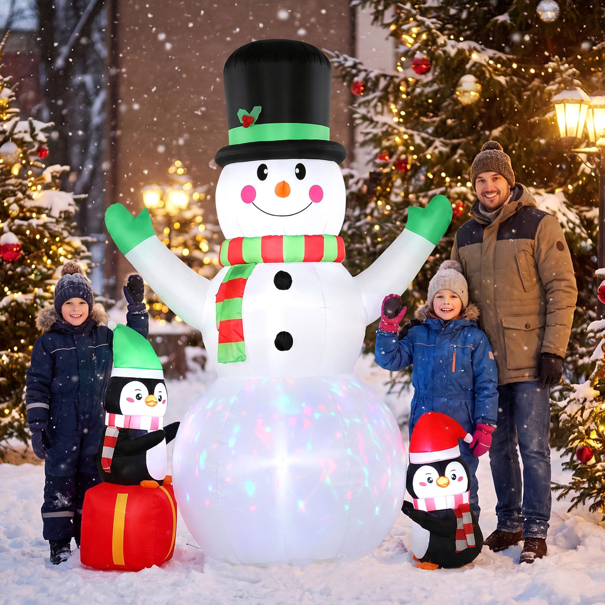 Opblaasbare kerstsneeuwpop, 243 cm, met kleurrijke ledverlichting, voor buiten (2)
