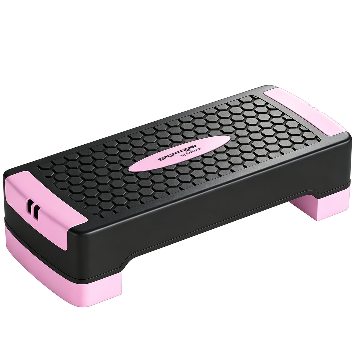 In hoogte verstelbare fitness-aerobics-step met 2 niveaus (11/16 cm), 2 weerstandsbanden, antislipmat roze