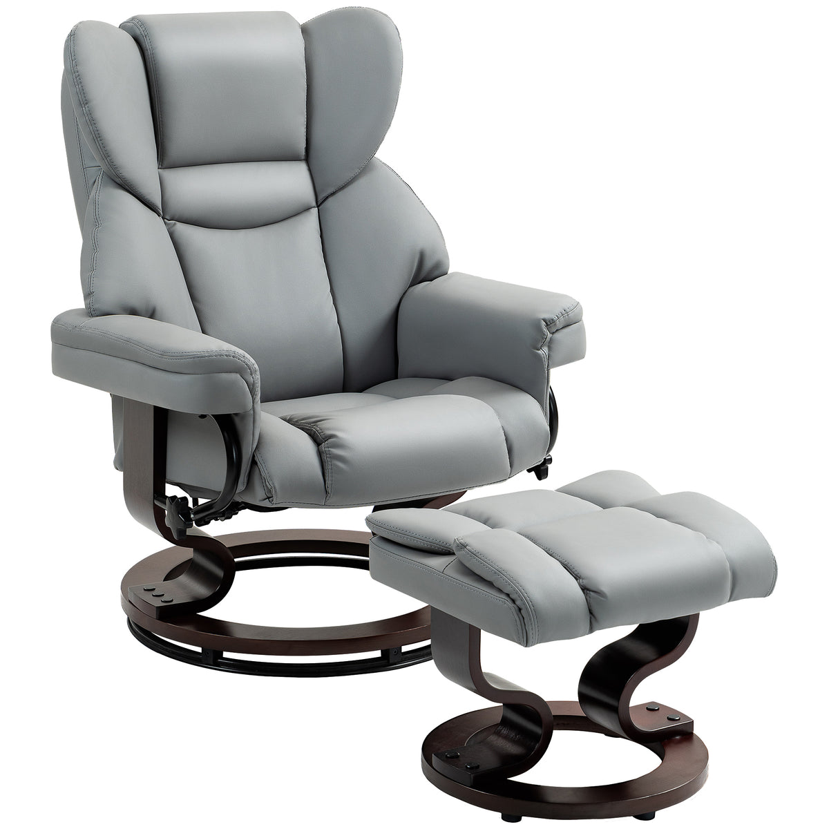 Draaibare relaxfauteuil met voetenbank, hoge rugleuning, schuim met hoge dichtheid, houten voet, lichtgrijs