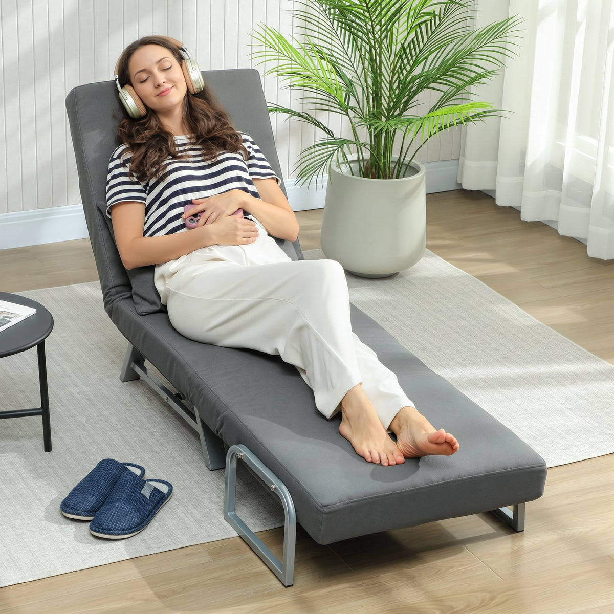 Slaapfauteuil, gestoffeerde fauteuil, ombouwbaar tot logeerbed, ergonomisch, donkergrijs (7)