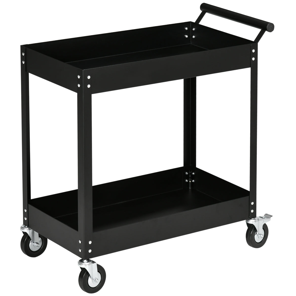 Werkplaatswagen, 2 etages, kruiwagen, 4 wielen, staal, tot 150 kg, 84,5 x 38 x 84 cm, zwart