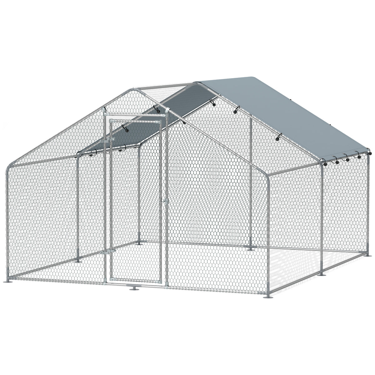 Kippenren, grote metalen kippenren met waterdichte en uv-bestendige overkapping, kooi voor 10-15 kippen, 3 x 3,4