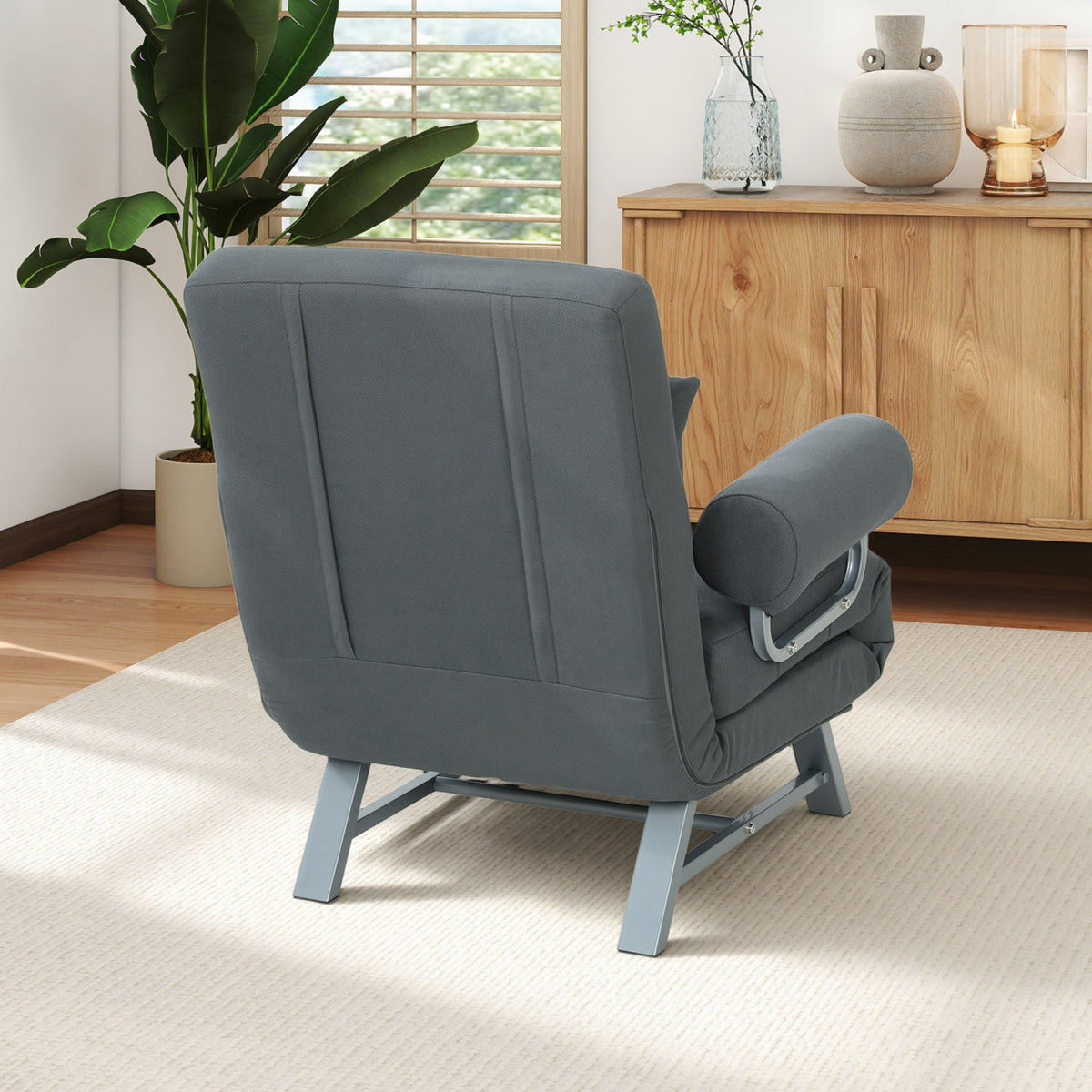 Slaapfauteuil, gestoffeerde fauteuil, ombouwbaar tot logeerbed, ergonomisch, donkergrijs (9)