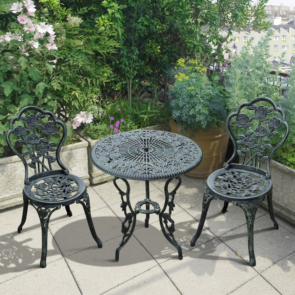 Bistroset tuinset voor 2 personen balkonmeubelset gegoten aluminium antiek groen (2)