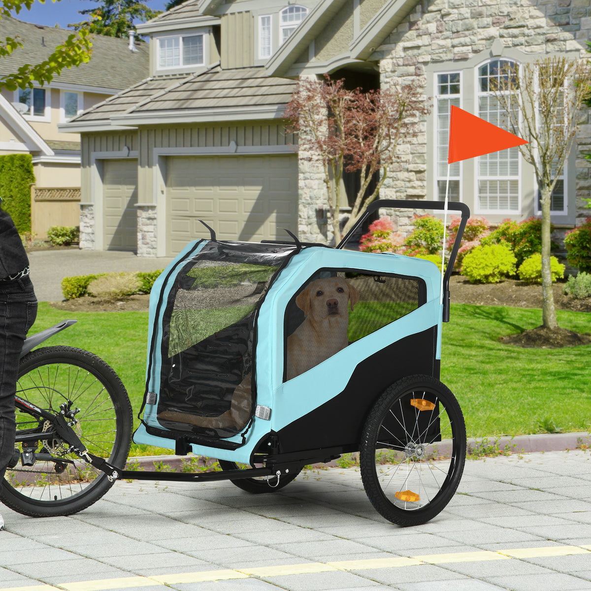 2-in-1 hondenaanhanger hondenwagen fietsaanhanger tot 30kg inklapbaar duwfunctie 2 ingangen gaasvensters (2)