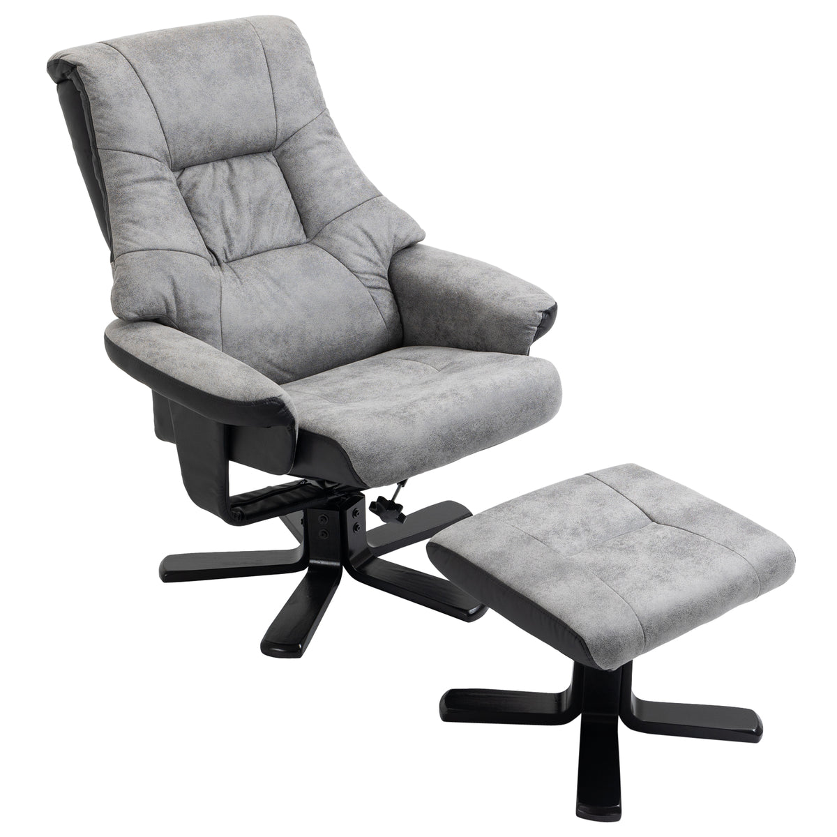 Relaxfauteuil met hocker, 360° draaibaar, 135° verstelbaar, ademende bekleding, 78 x 82,5 x 109 cm, grijs