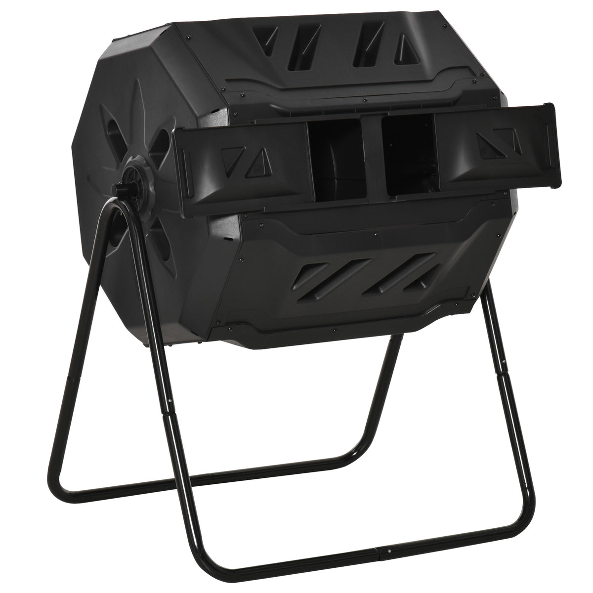 Compostbak met 2 vakken, 160 l inhoud, draaibaar, 71 cm x 65 cm x 96 cm, zwart