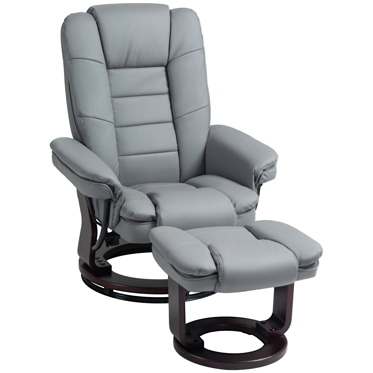 Relaxfauteuil met voetenbank, ligstoel, draaibaar, verstelbare rugleuning, lederlook, tot 130 kg, grijs