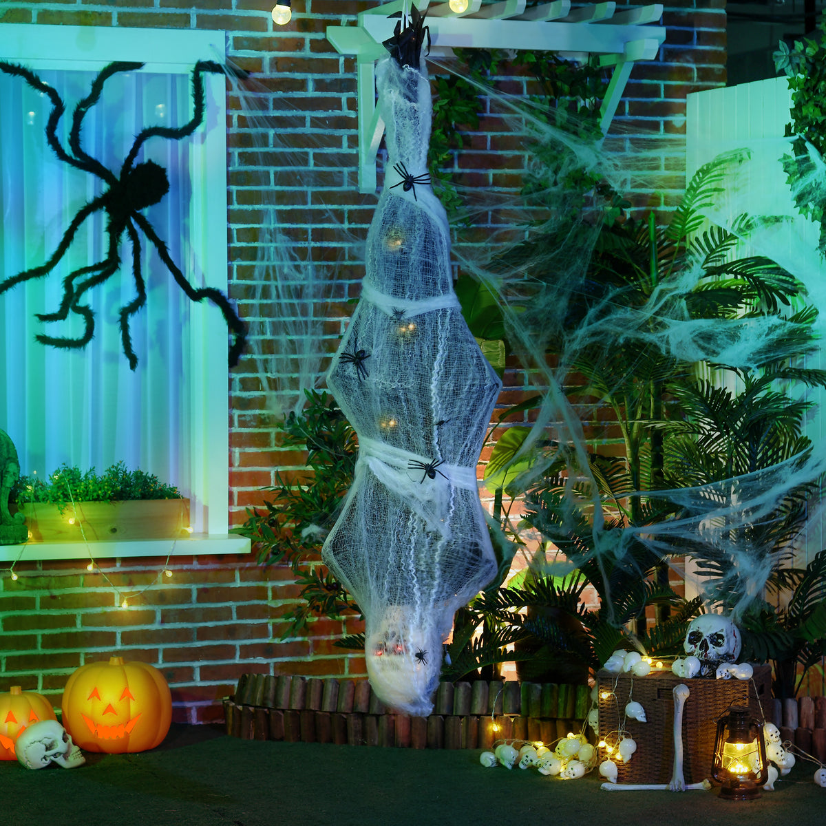 Halloween-mummie, Halloween-decoratie, geluidsfunctie, met bewegingssensor en led-verlichting, 60 cm x 16 cm x (2)
